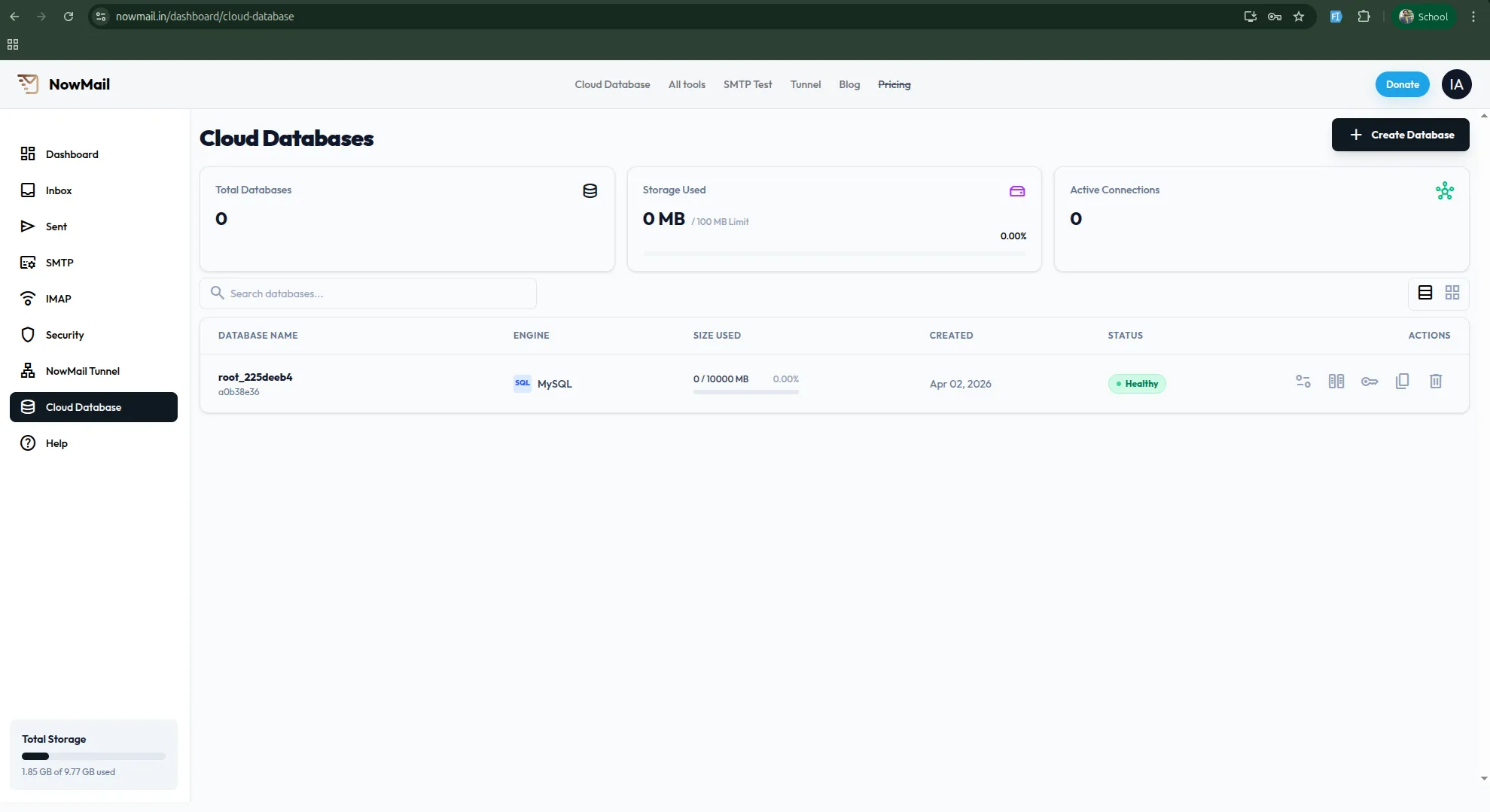 NowMail Cloud Database: Create Your Free RDS-Like Database in Minutes